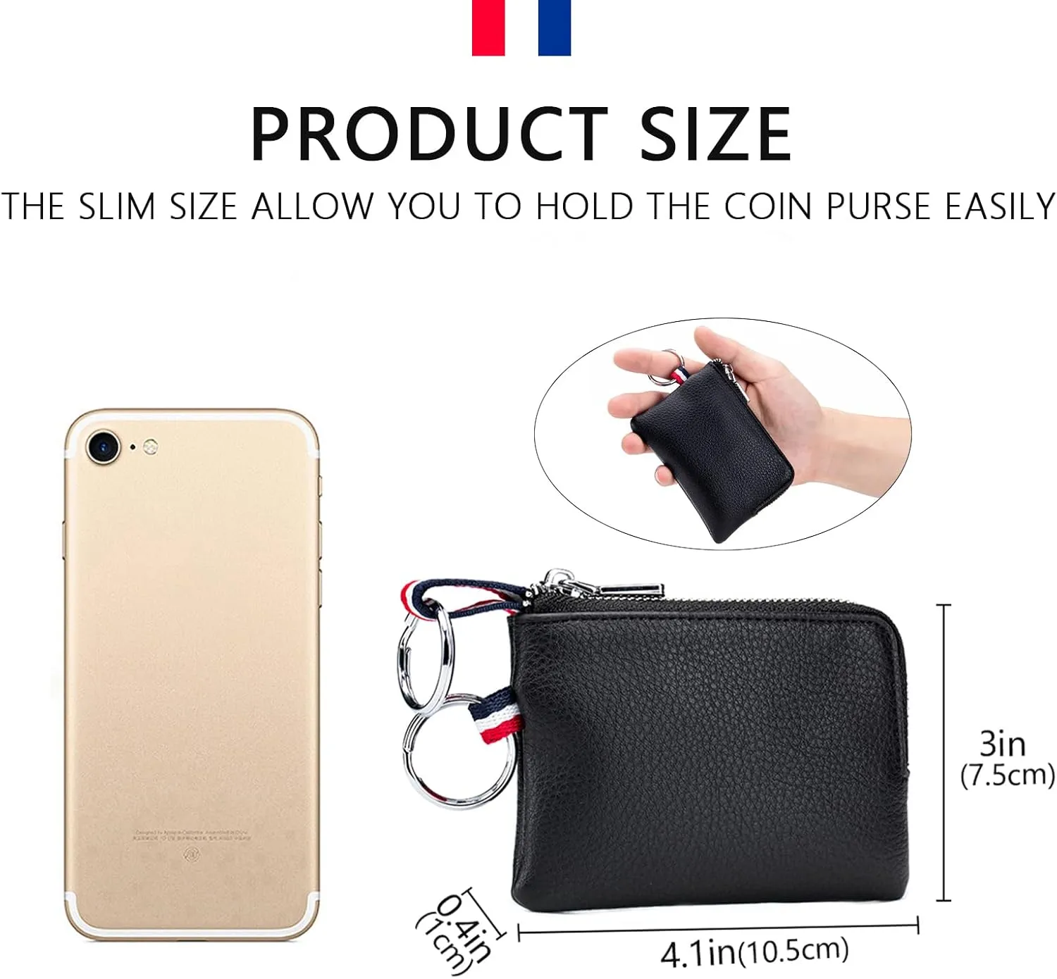 imeetu Leather Coin Purse Wallet, Mini Dual Keyrings Change Pouch Card Holder for Men Women (Black, standard)