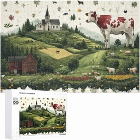 Impossible Puzzles for Adults,Impossible Puzzle for Adults，Mythical - Sized Cow in A Scenic Alpine Village500 PCS，challenging，Challenging