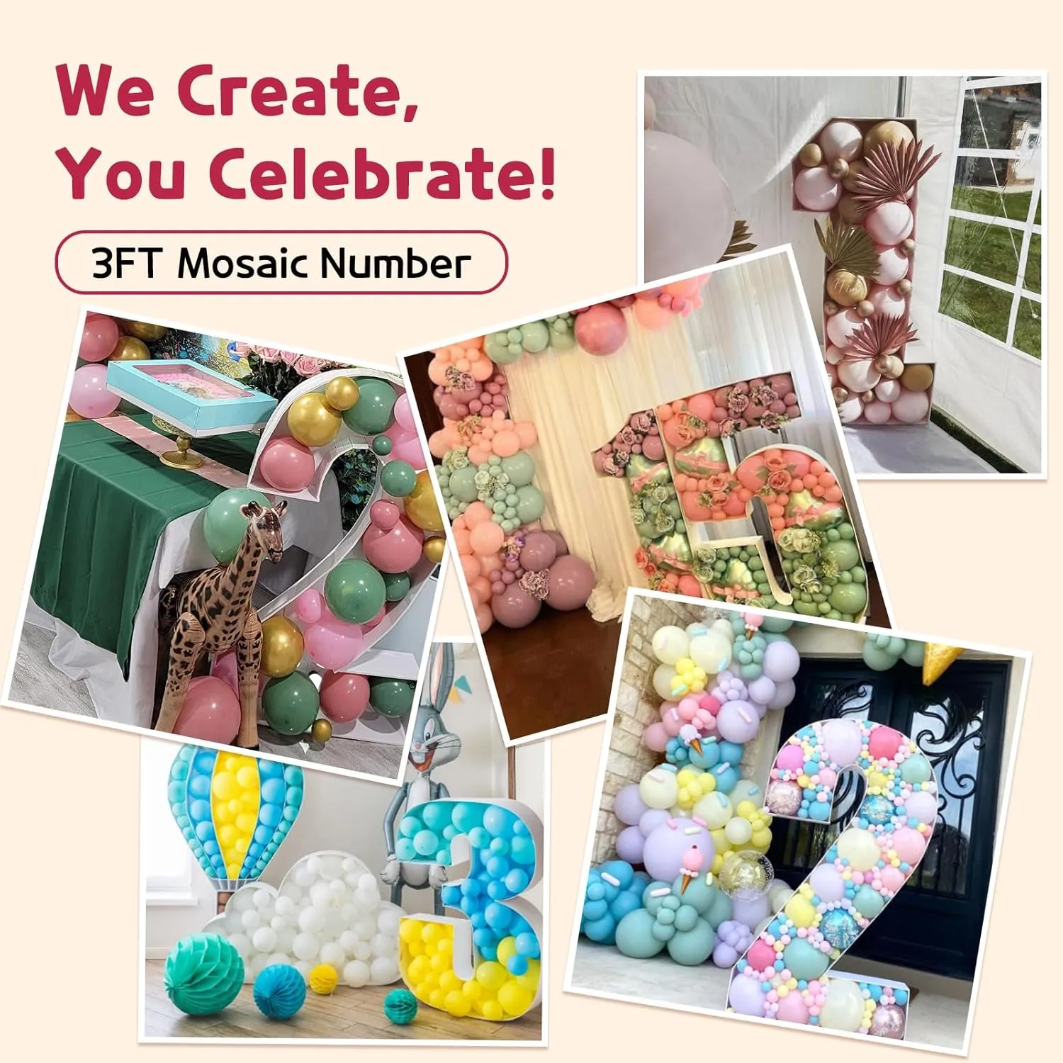 imprsv 3FT Mosaic Numbers for Balloons, Balloon Mosaic Number Frame, Marquee Number,3rd 13th 30th Birthday Decorations for Girls Men Women, Third Anniversary Decor,Number 3 Balloon