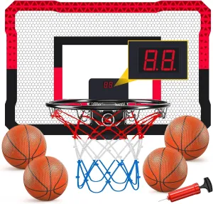 Indoor Basketball Hoop for Kids,Indoor Mini Basketball Hoop with Electronic Scoreboard & 4 Balls,Wall-Mounted Basketball Sport Toy for Boys