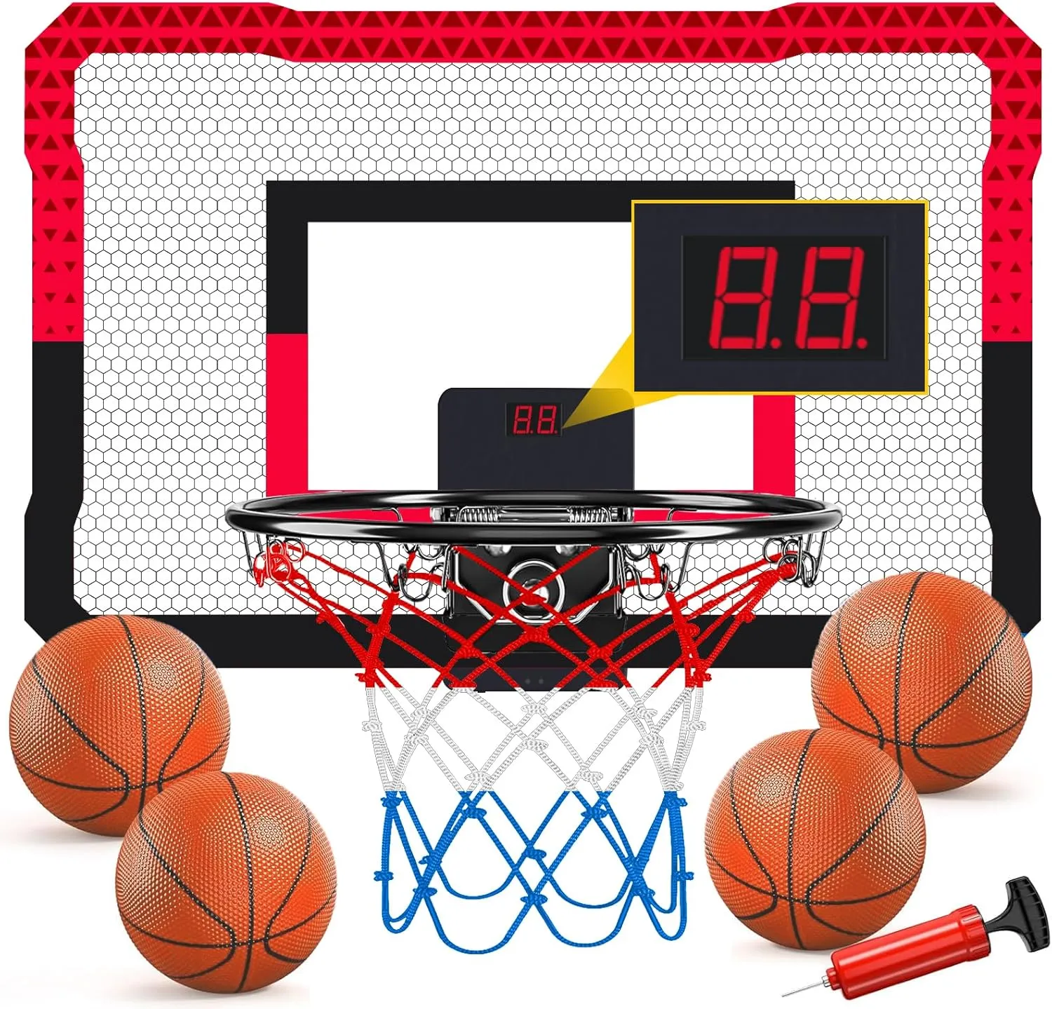 Indoor Basketball Hoop for Kids,Indoor Mini Basketball Hoop with Electronic Scoreboard & 4 Balls,Wall-Mounted Basketball Sport Toy for Boys