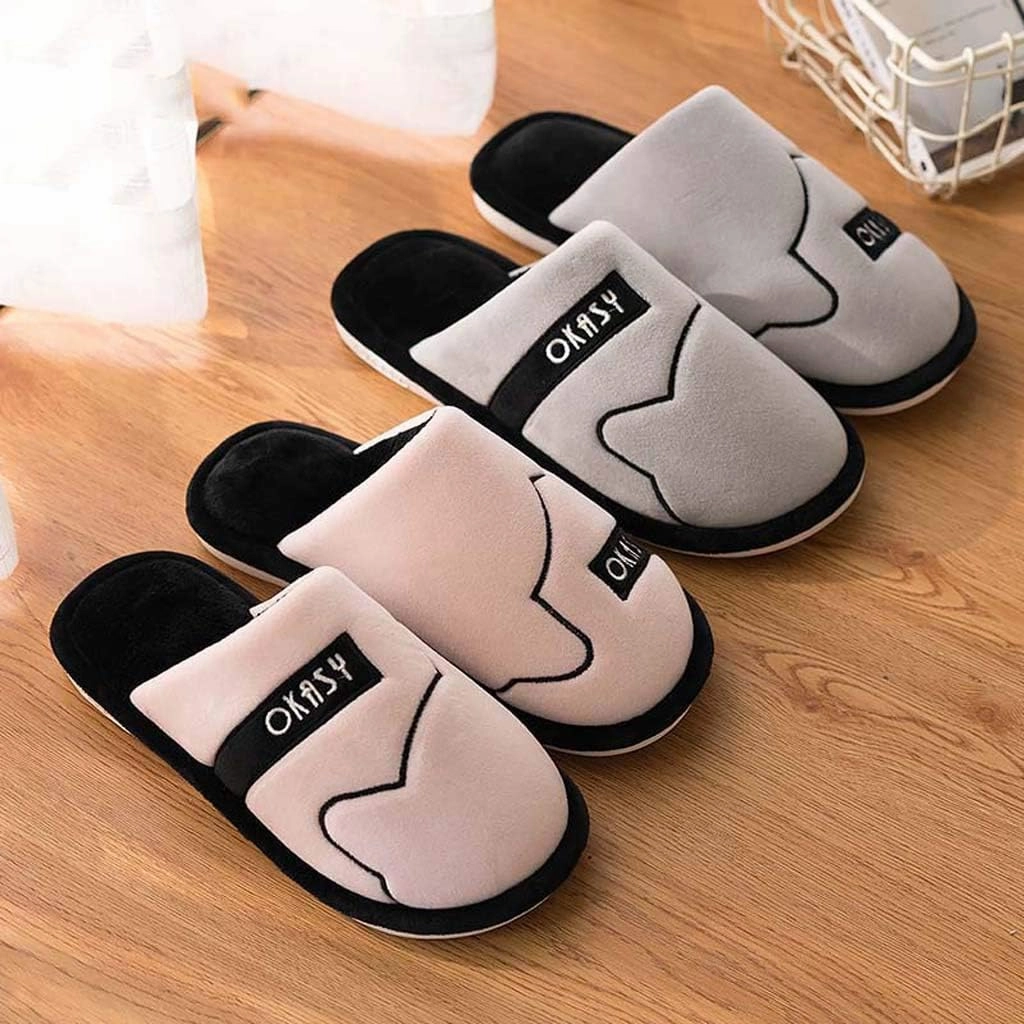 Indoor Cotton Slippers, Men Women Flat Cotton Trailer, Couple Warm Home Slippers Slip Resistant Flooring Word