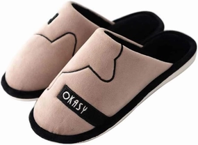 Indoor Cotton Slippers, Men Women Flat Cotton Trailer, Couple Warm Home Slippers Slip Resistant Flooring Word