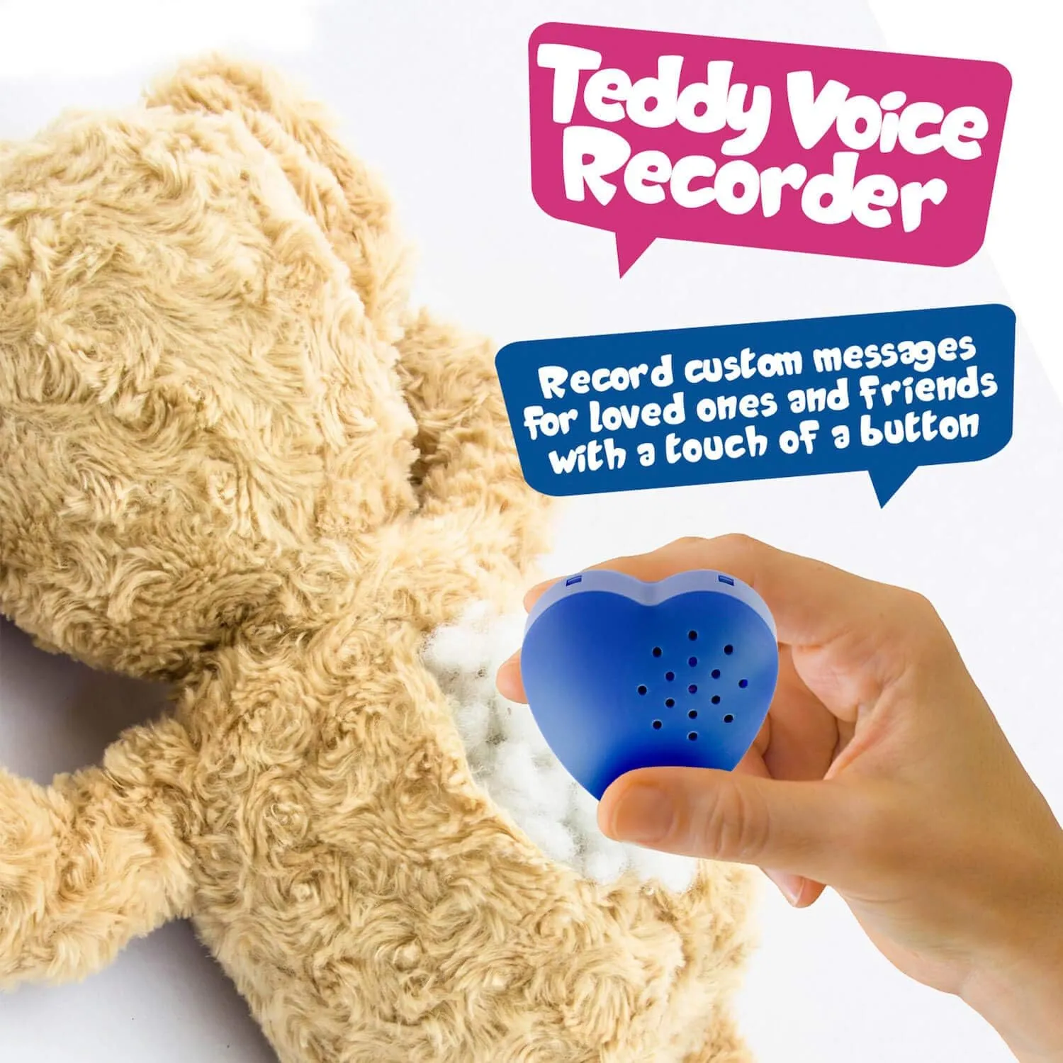 Inventiv 2 Pack, 30 Second Voice Sound Recorder Module for Plush Toy, Stuffed Teddy Bear Animal Recordable Heart, Record Custom Messages (Blue)