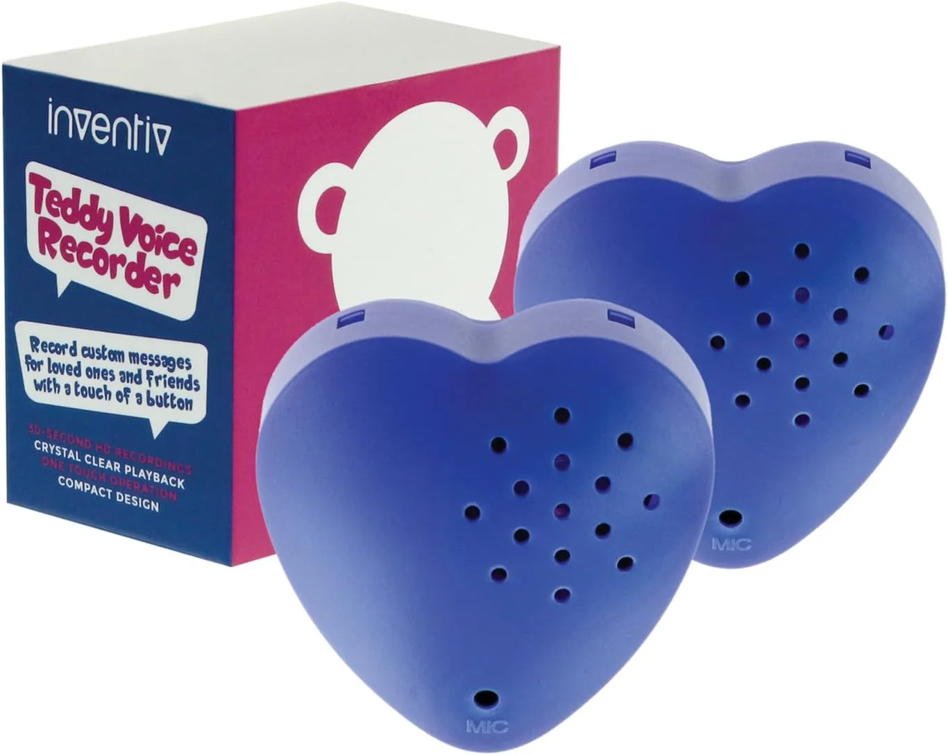 Inventiv 2 Pack, 30 Second Voice Sound Recorder Module for Plush Toy, Stuffed Teddy Bear Animal Recordable Heart, Record Custom Messages (Blue)