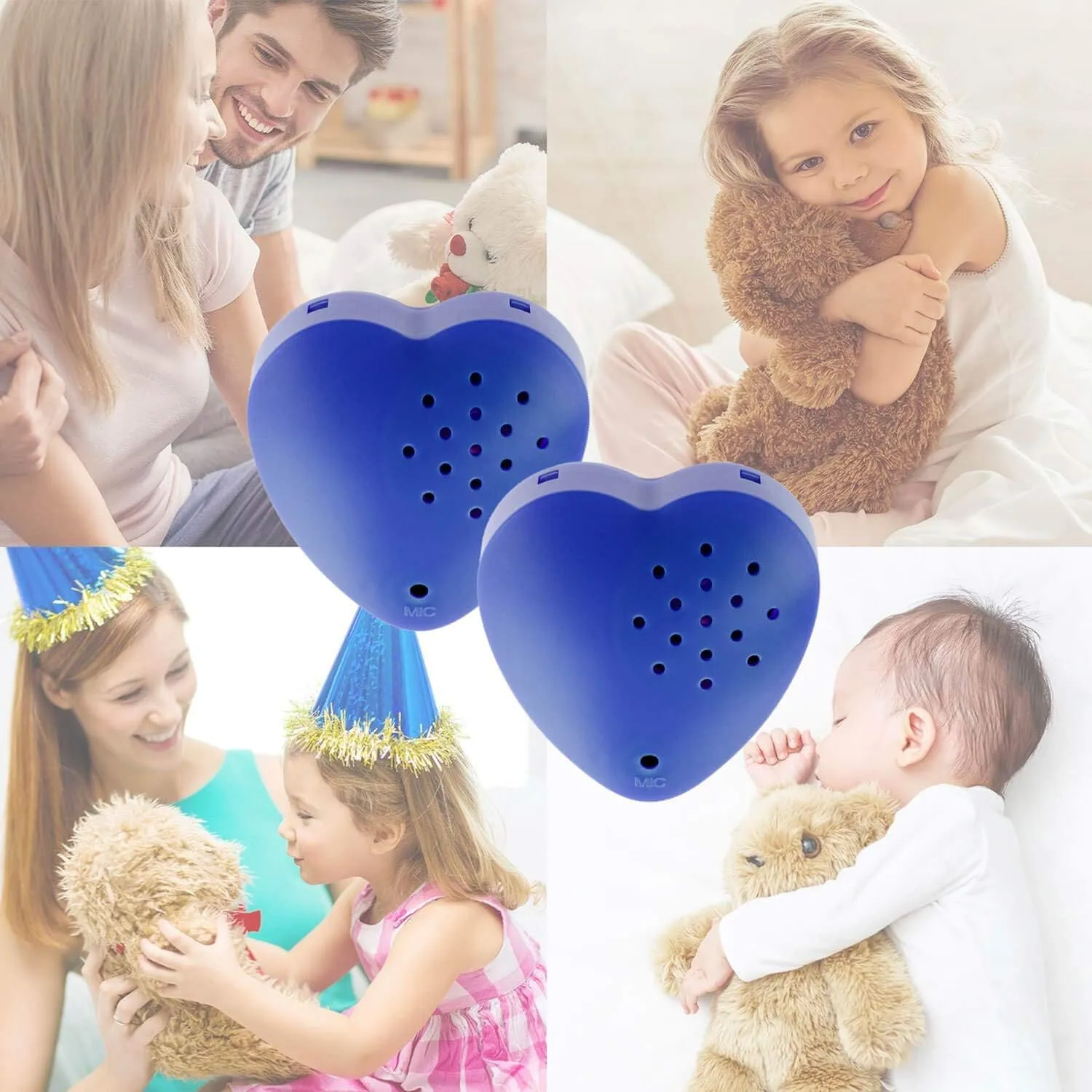 Inventiv 2 Pack, 30 Second Voice Sound Recorder Module for Plush Toy, Stuffed Teddy Bear Animal Recordable Heart, Record Custom Messages (Blue)