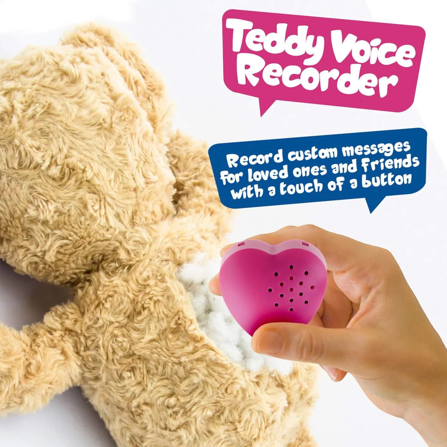 Inventiv 2 Pack, 30 Second Voice Sound Recorder Module for Plush Toy, Stuffed Teddy Bear Animal Recordable Heart, Record Custom Messages (Pink/Blue)
