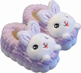 JadeRich Boys Girls Cartoon Animal Bunny Panda Slippers Soft Fuzzy Curly Fleece Winter House Shoes for Toddlers/Little Kids