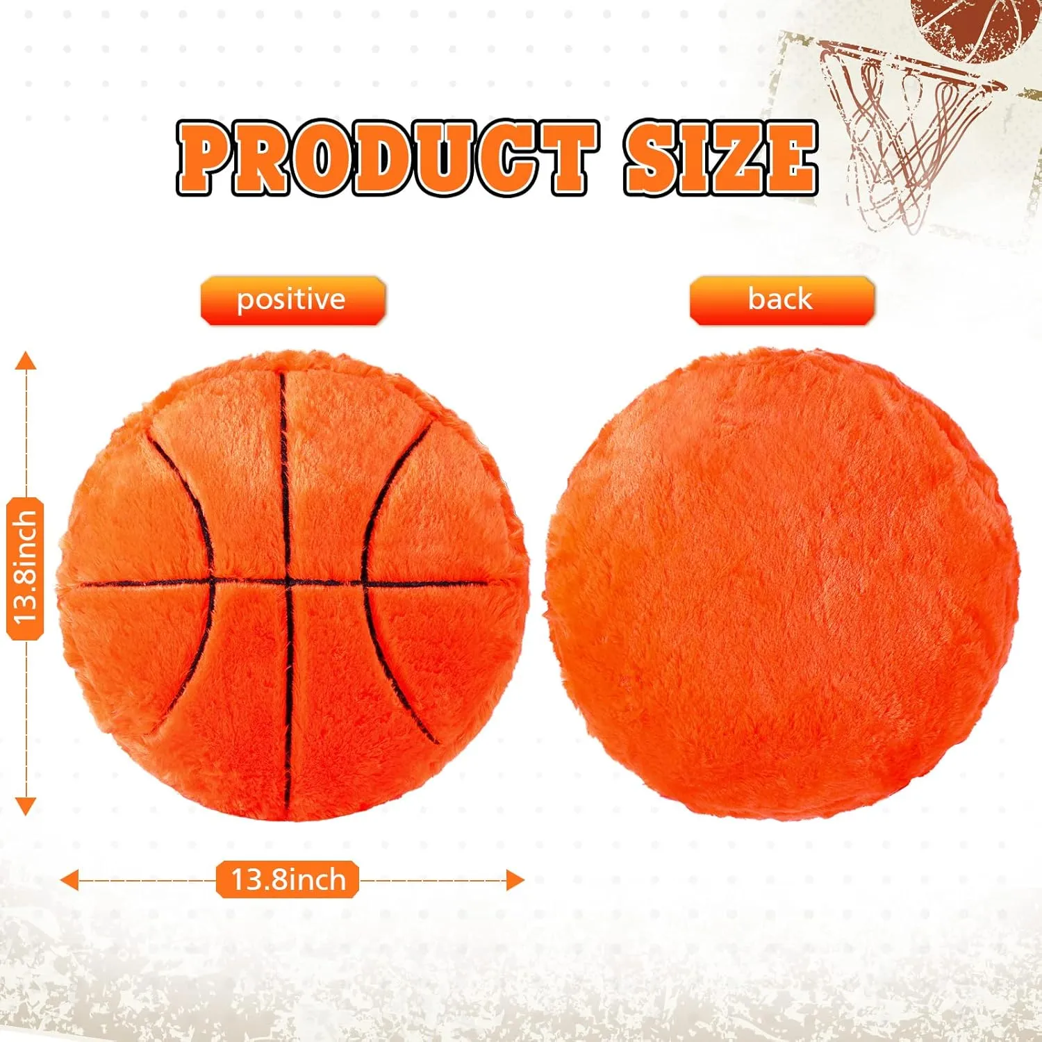 Jetec 2 Pcs Basketball Pillow Fluffy Soft Throw Cute Basketball Shaped Sports Decoration Round Plush Sport Theme Cushion Stuffed Pillow for Bedroom Decoration