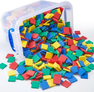 Jexine 800 Pcs Foam Square Counters Color Tiles Square Color Sorting Tiles Math Counters Manipulatives, Sorting Toy, Counting, Learning, Classroom Crafts, Bingo for Kids with Storage Box