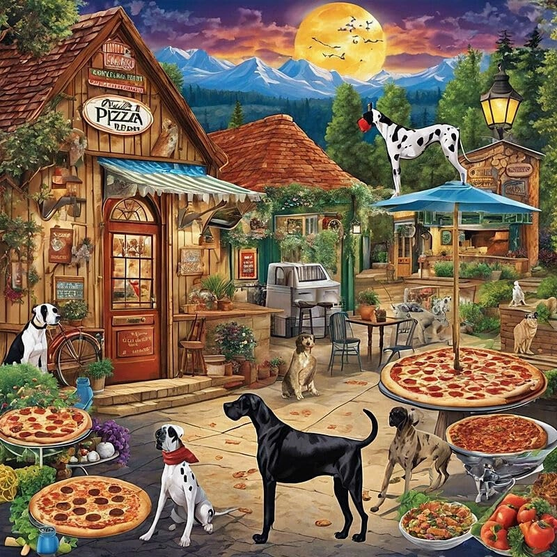 Jigsaw Puzzle Adult Wooden Toy 500 Pieces,Pizza House Great Dane Wooden Jigsaw Puzzles Gift Development Toys Games Toys Gift