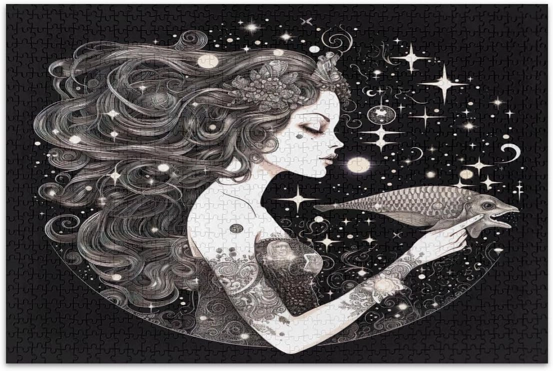 Jigsaw Puzzle Mermaid with Stars Fish Puzzles 500 Piece Christmas Family Games