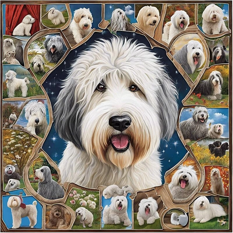 Jigsaw Puzzles for Adults 500 Pieces Old English Sheepdog Lucy Wooden Puzzle Challenging Educational Fun Family Holiday Activities Games Toys Gifts