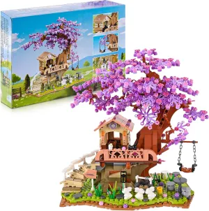 JOJO&Peach Cherry Blossom Garden Building Set with LED Light, Friends Flower House Bonsai Tree Model Sets for Kids, Easter Gift Toy for Girls Boys 8 9 10 12 (841 Pieces)
