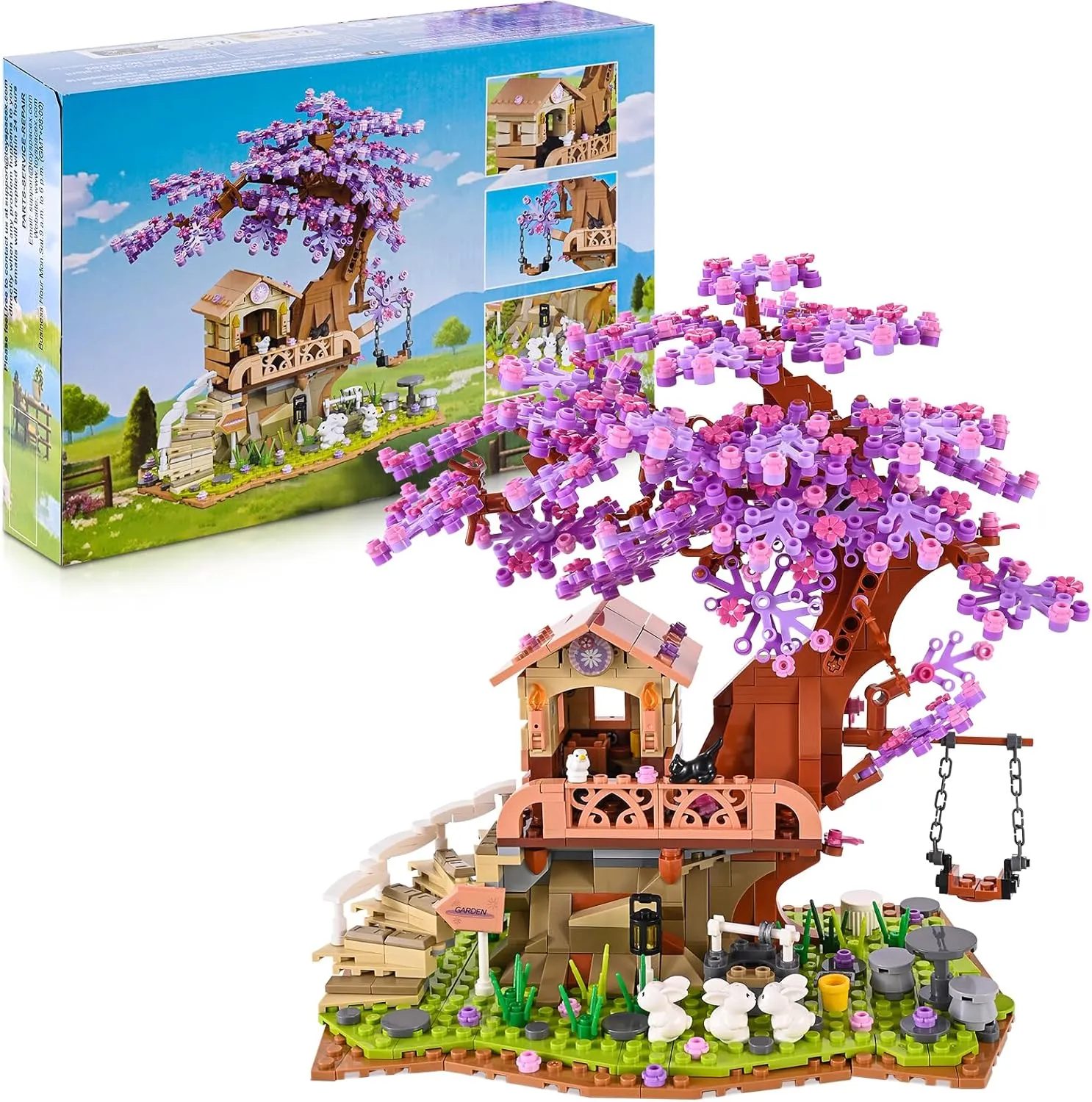 JOJO&Peach Cherry Blossom Garden Building Set with LED Light, Friends Flower House Bonsai Tree Model Sets for Kids, Easter Gift Toy for Girls Boys 8 9 10 12 (841 Pieces)