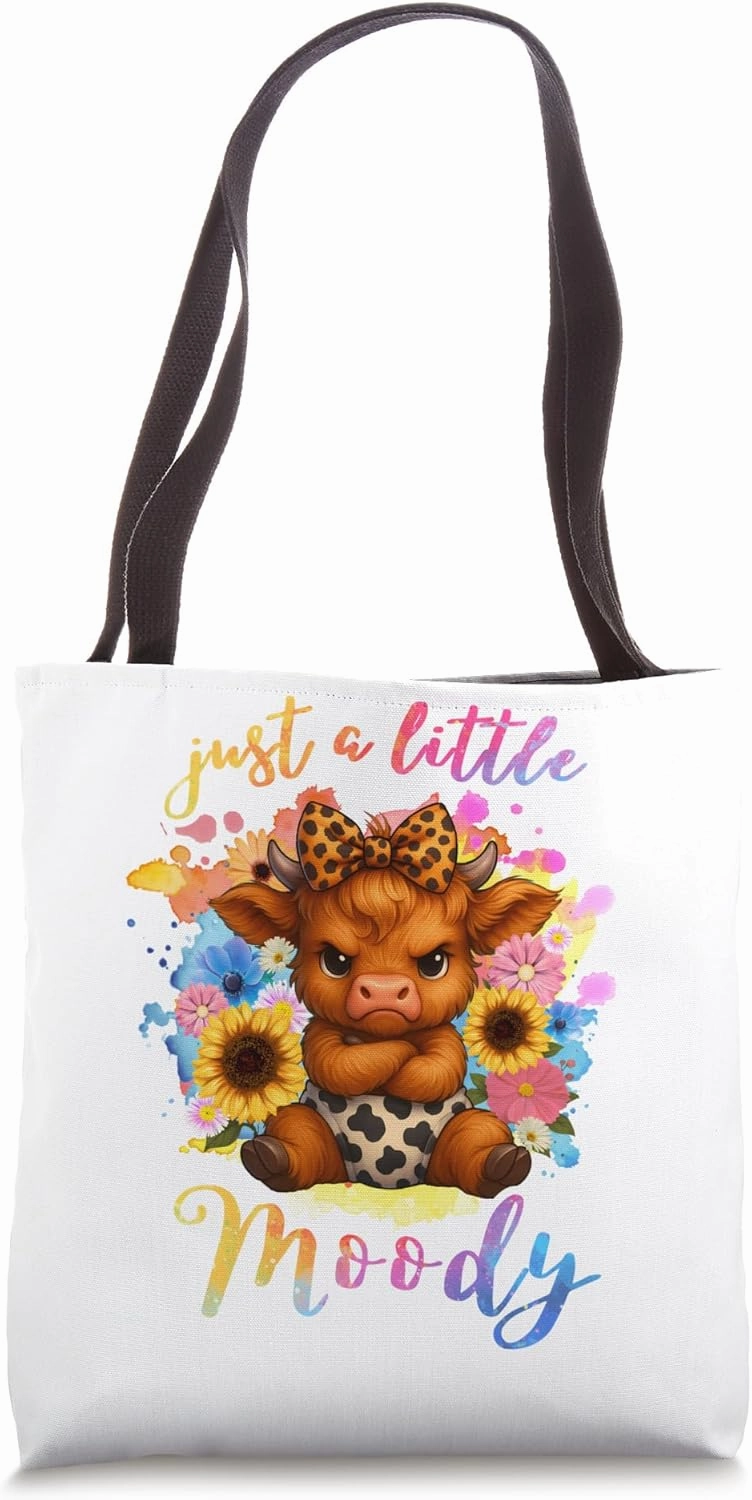 Just Little Moody Cute Attitude Highland Cow Sunflowers Kids Tote Bag