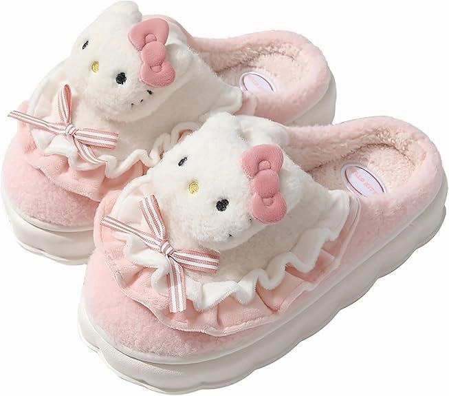 Kawaii Anime women cotton slippers Cute plush slippers silent and warm indoor home shoes