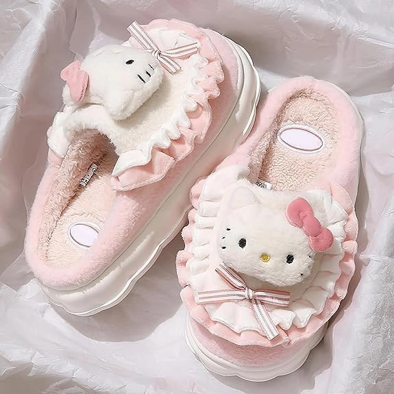 Kawaii Anime women cotton slippers Cute plush slippers silent and warm indoor home shoes