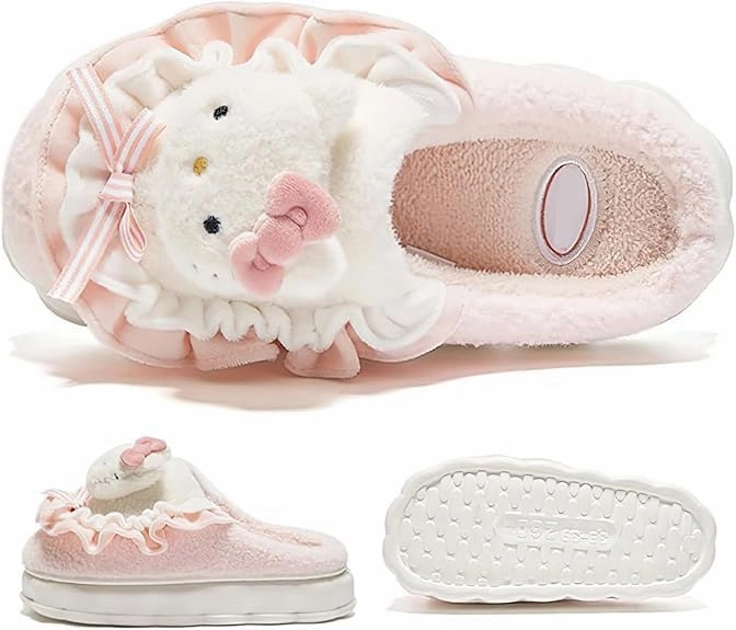 Kawaii Anime women cotton slippers Cute plush slippers silent and warm indoor home shoes