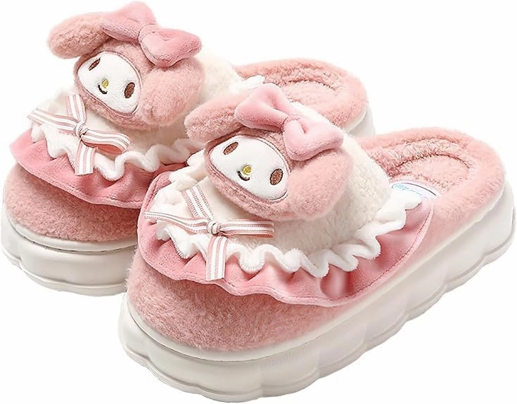 Kawaii Anime women cotton slippers Cute plush slippers silent and warm indoor home shoes