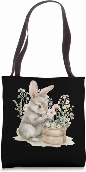 Kawaii Easter Rabbit Dim Sum Spring Cottagecore Tote Bag