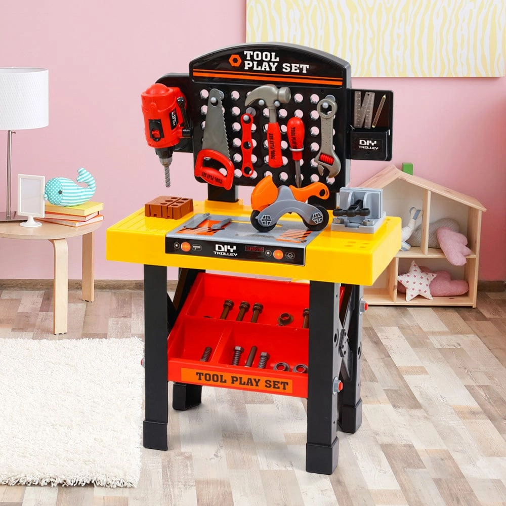 Keezi Kids Pretend Workbench DIY Tools 54 Piece Children Role Play Toys Black - ONLINE ONLY