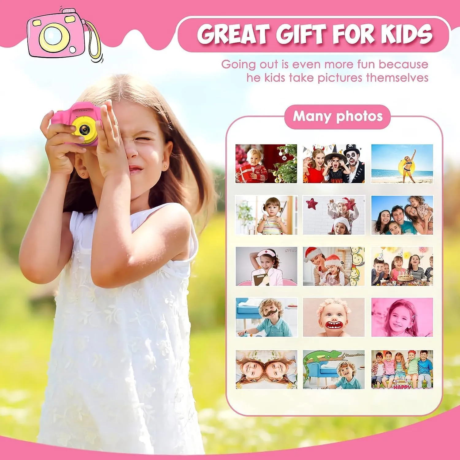 Kids Camera,Christmas Birthday Gifts for Girls Age 3-9, HD Digital Video Cameras for Toddler Portable Toys for 3 4 5 6 7 8 Year Old Girl 32GB