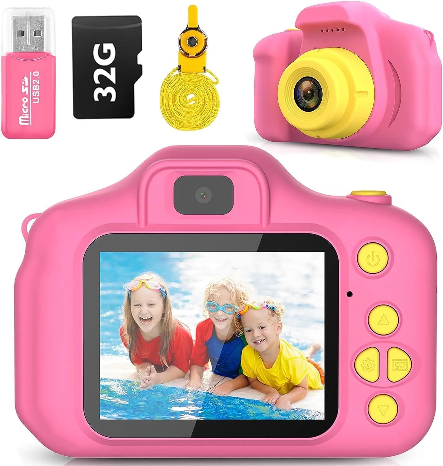 Kids Camera,Christmas Birthday Gifts for Girls Age 3-9, HD Digital Video Cameras for Toddler Portable Toys for 3 4 5 6 7 8 Year Old Girl 32GB