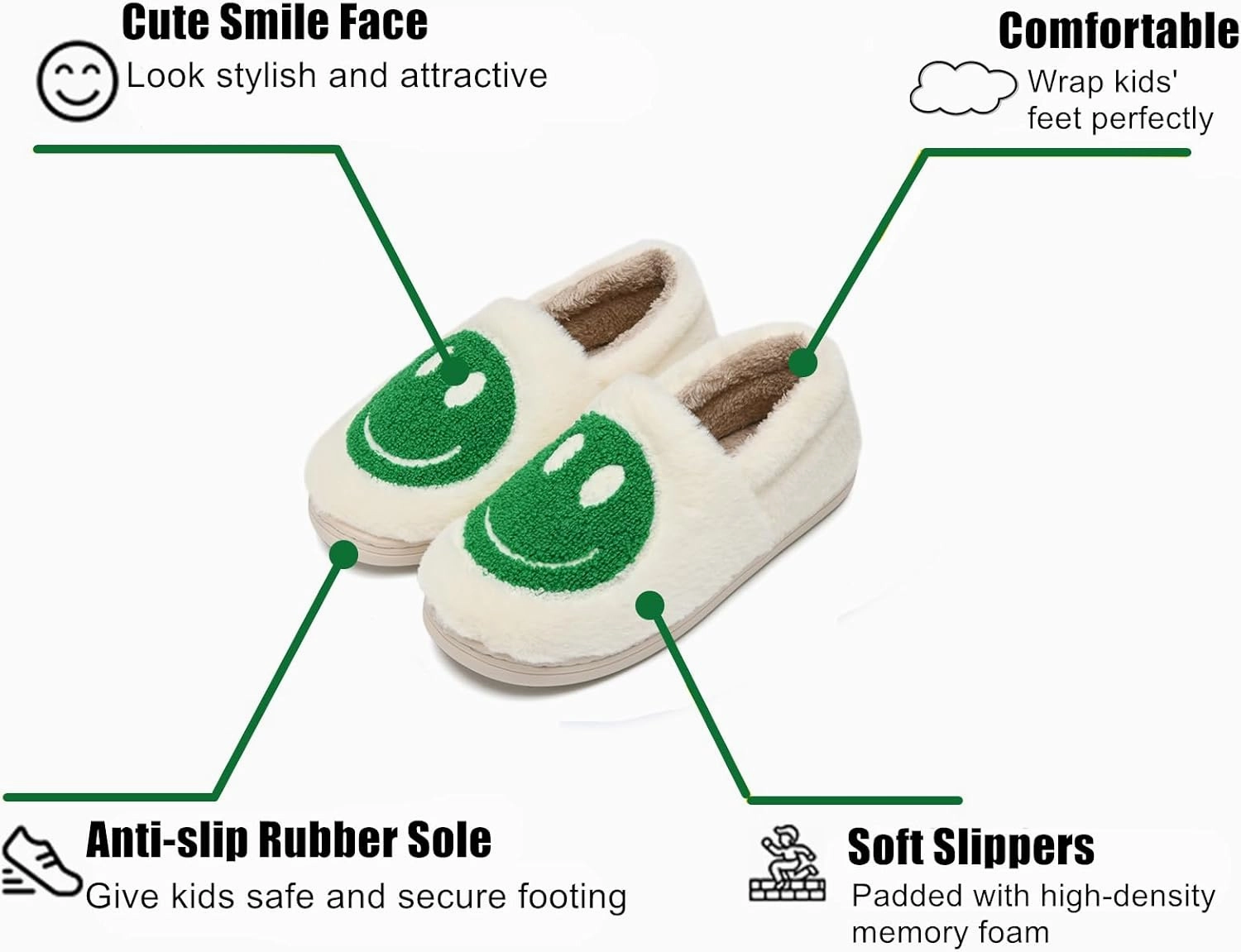 Kids Smile Face Slippers for Boys Girls, Cute Plush Fuzzy Toddler Infant Happy Face Slippers, Indoor Outdoor Non-slip Robber Sole with Memory Foam Warm Pillow House Shoes
