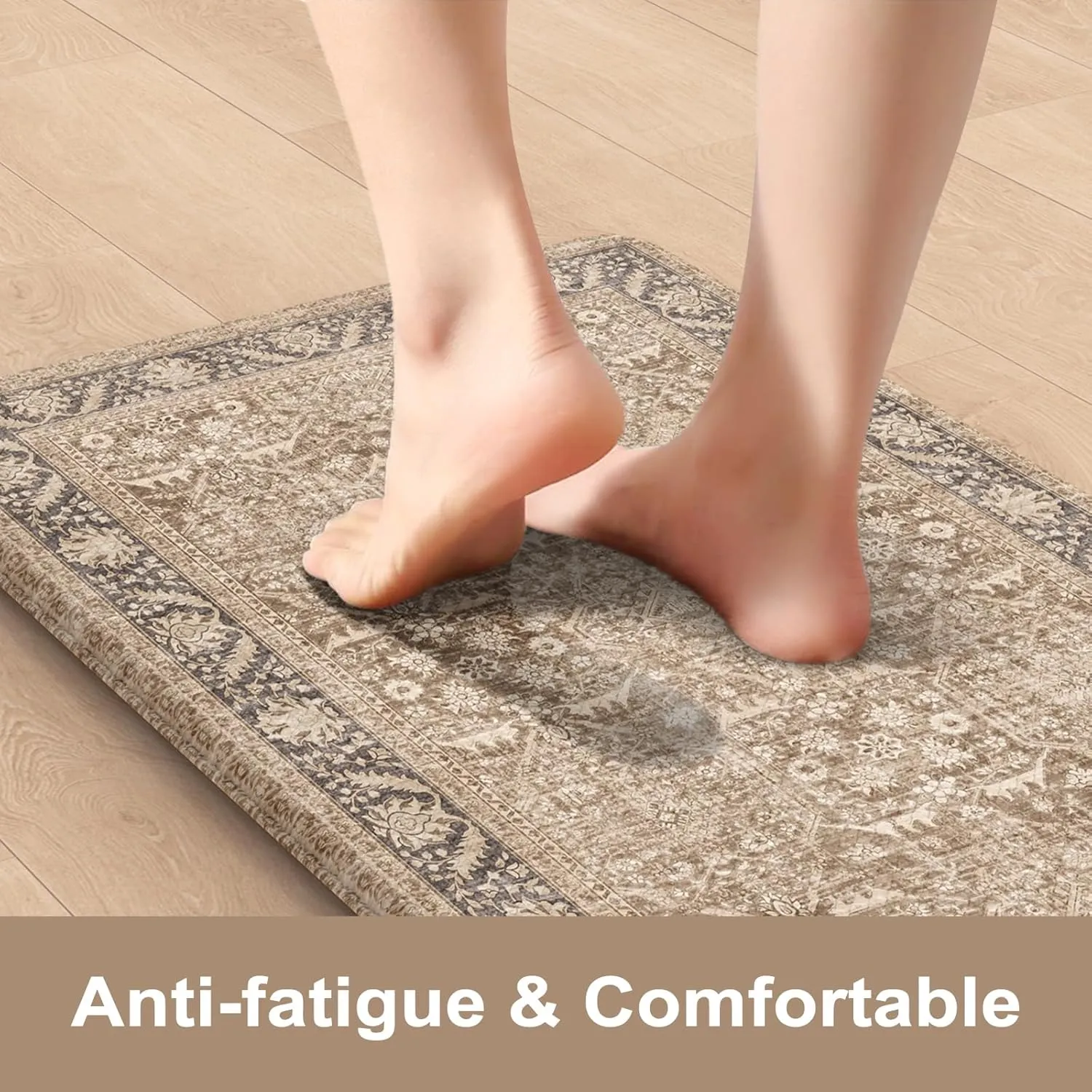 KIMODE Anti Fatigue Kitchen Mat, Boho Distressed Kitchen Rugs Sets of 2, Non Slip Kitchen Mat for Floor, Cushioned Comfort Standing Mat for Sink, Laundry, Office, Desk 17"x47" 17"x29"