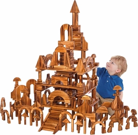 Large Vintage Solid Carbonized Wooden Building Blocks Set for Kids 3-12 Outdoor(67pcs,18.7 lbs), Big Sensory Wood Building Toys for Toddlers, Jumble Outside Wooden Blocks for Preschool