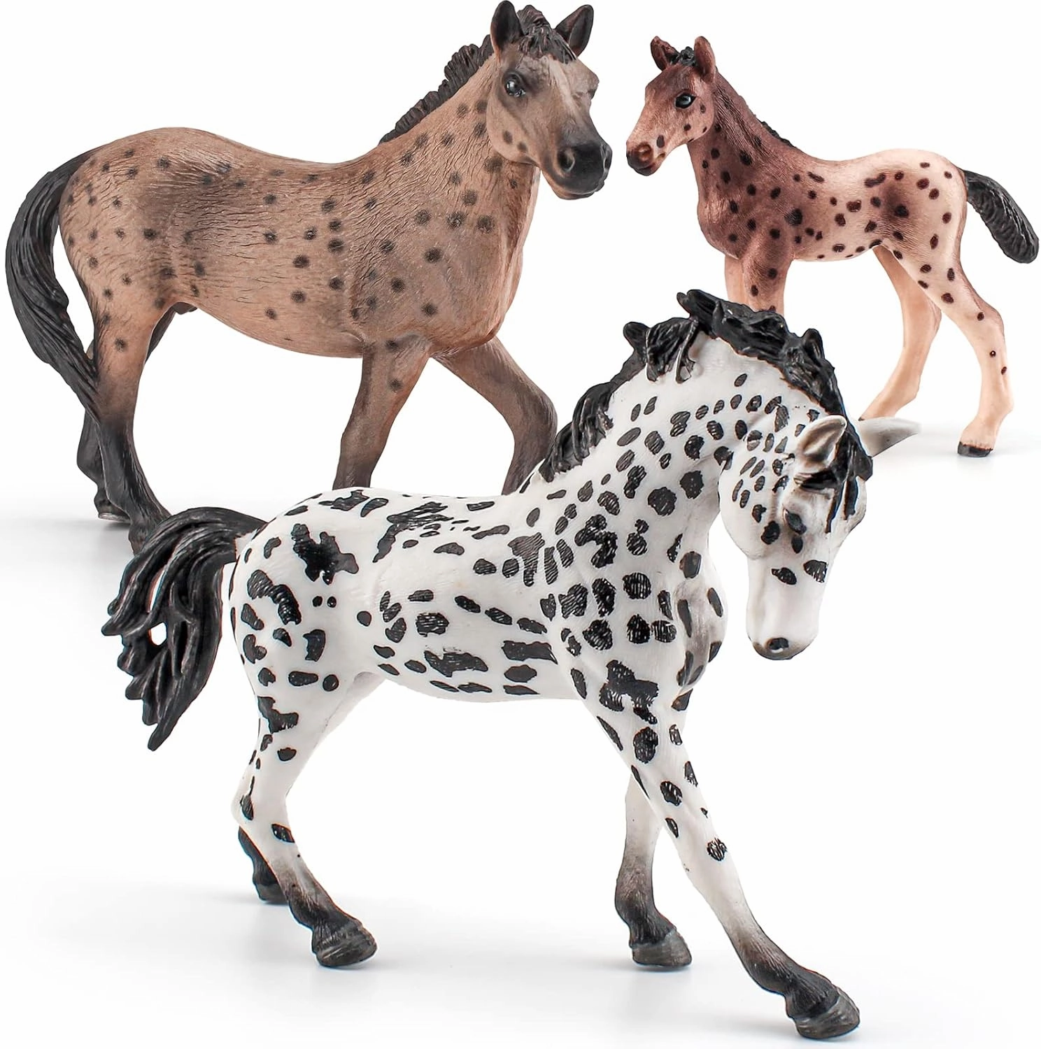 LC JoyCre 3PCS Realistic Horses Figurines - Knabstrupper Horse Toy for Girls and Boys - DIY Dioramas Collection