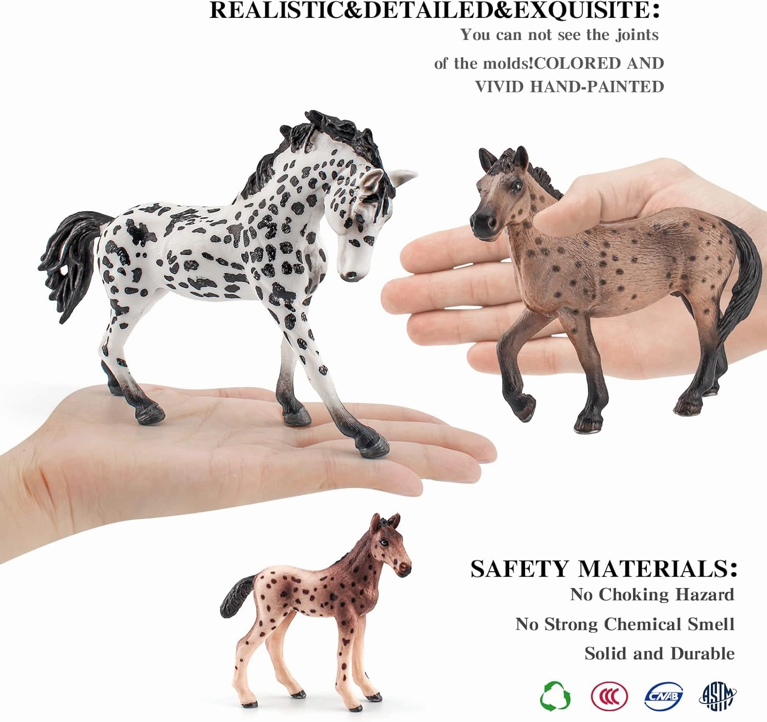 LC JoyCre 3PCS Realistic Horses Figurines - Knabstrupper Horse Toy for Girls and Boys - DIY Dioramas Collection