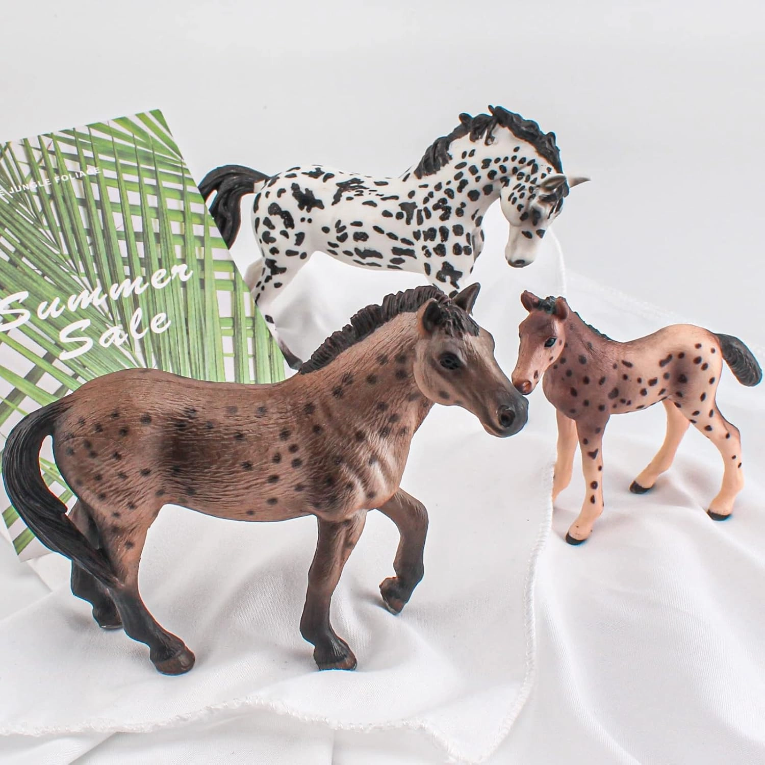 LC JoyCre 3PCS Realistic Horses Figurines - Knabstrupper Horse Toy for Girls and Boys - DIY Dioramas Collection