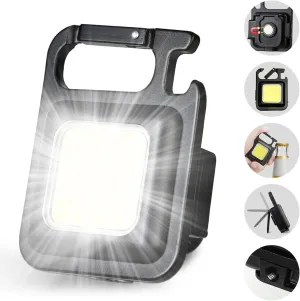 LED Mini Cob Keychain and Magentic Flashlight Portable USB Rechargeable Light 3 Light Modes with Folding Bracket,for Walking Camping?Square?,Black, 1000 Lumen