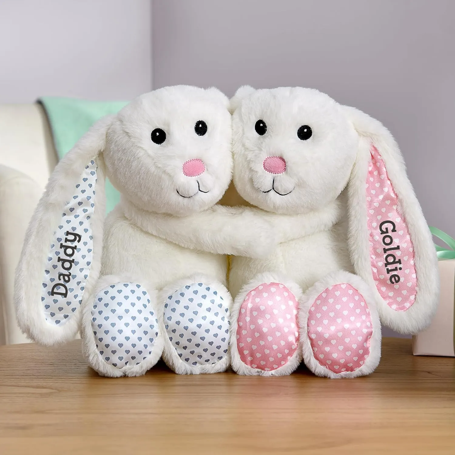 Let's Make Memories Personalized Hugging Plush Bunnies - Easter Bunny Stuffed Animal for Kids - Valentines Day - Birthday - for Boy - for Girl - Te Quiero - Familia - I Love You - Family - Bunnies