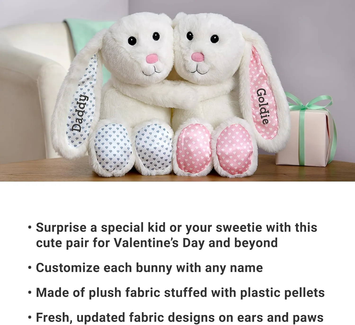 Let's Make Memories Personalized Hugging Plush Bunnies - Easter Bunny Stuffed Animal for Kids - Valentines Day - Birthday - for Boy - for Girl - Te Quiero - Familia - I Love You - Family - Bunnies