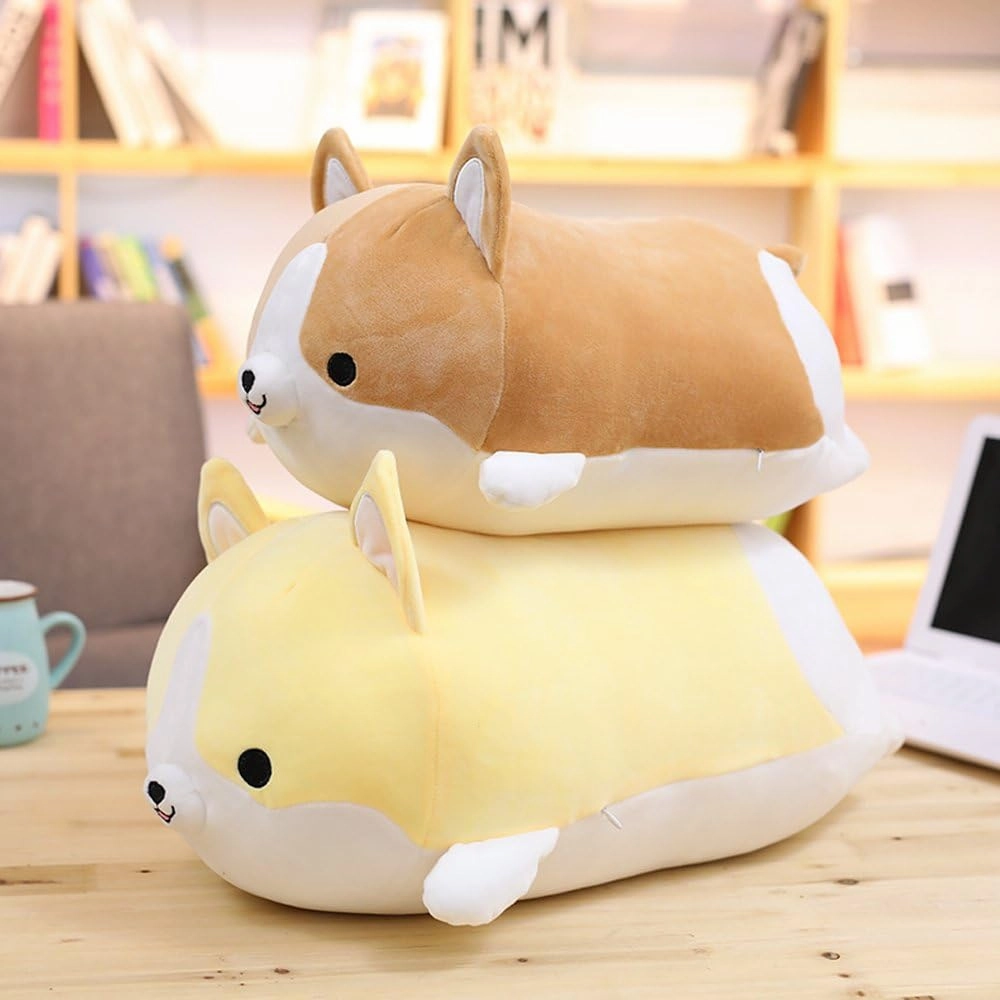 Levenkeness Corgi Dog Plush Pillow, Soft Cute Shiba Inu Akita Stuffed Animals Toy Gifts (Yellow, 11.8 in)