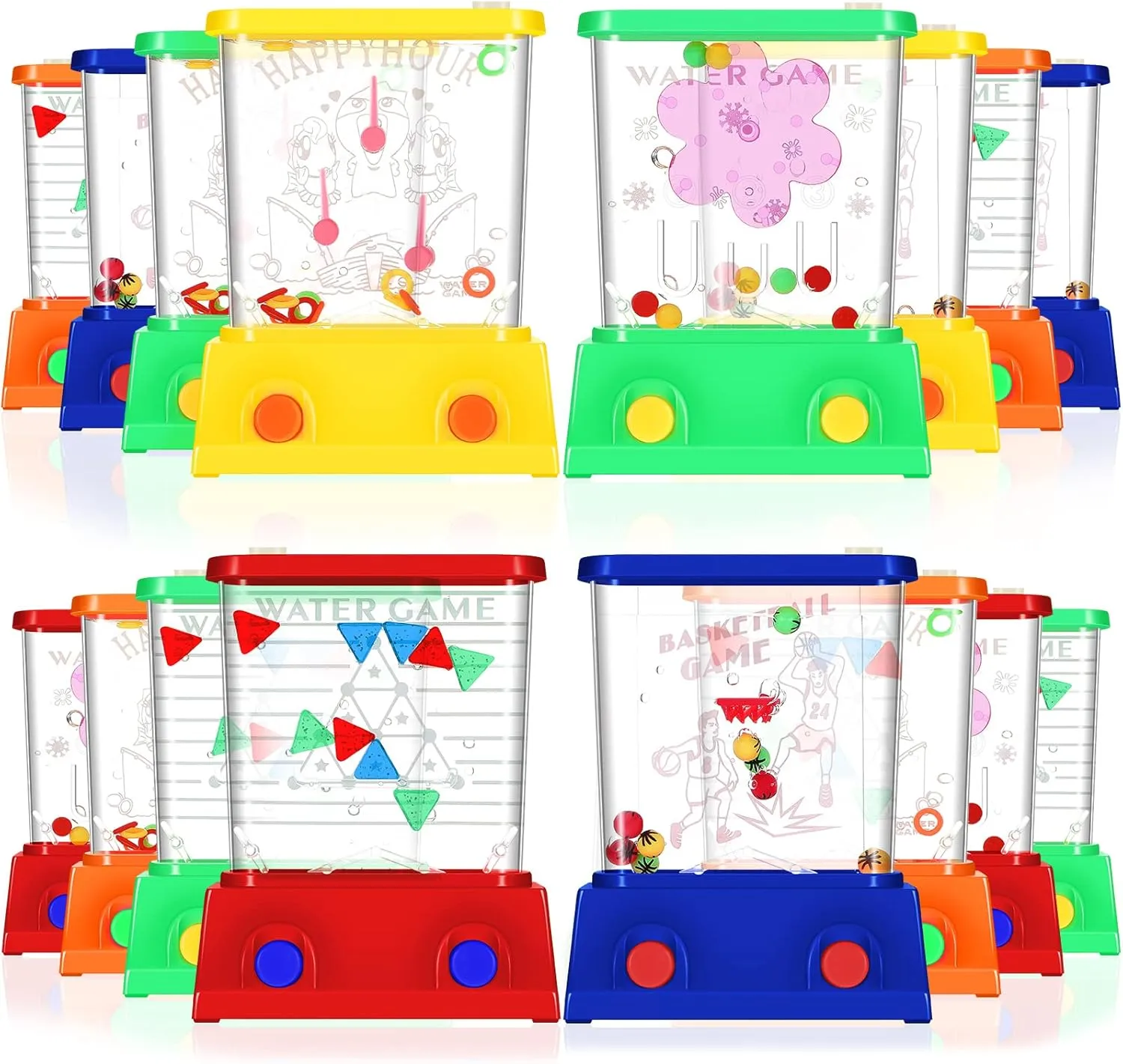 Lewtemi 32 Pcs Handheld Water Game Arcade Water Ring Mini Basketball Flower Toss Rings Fish Water Game 90s Toys Retro Pastime for Party Travel Stocking Without Water(Bright Style)
