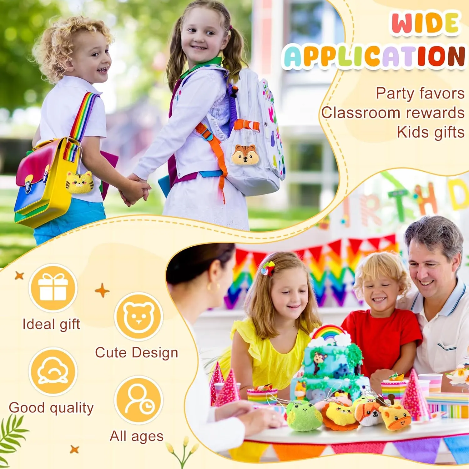 Libima 150 Pcs Mini Stuffed Animals Sea Animal Fruit Plush Keychain Set for Carnival Birthday Classroom Prizes Decoration for Clothes (Jungle Animals)