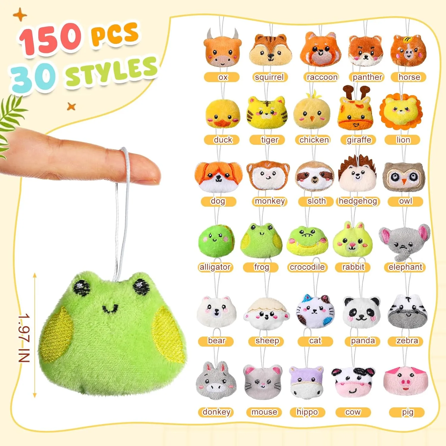 Libima 150 Pcs Mini Stuffed Animals Sea Animal Fruit Plush Keychain Set for Carnival Birthday Classroom Prizes Decoration for Clothes (Jungle Animals)