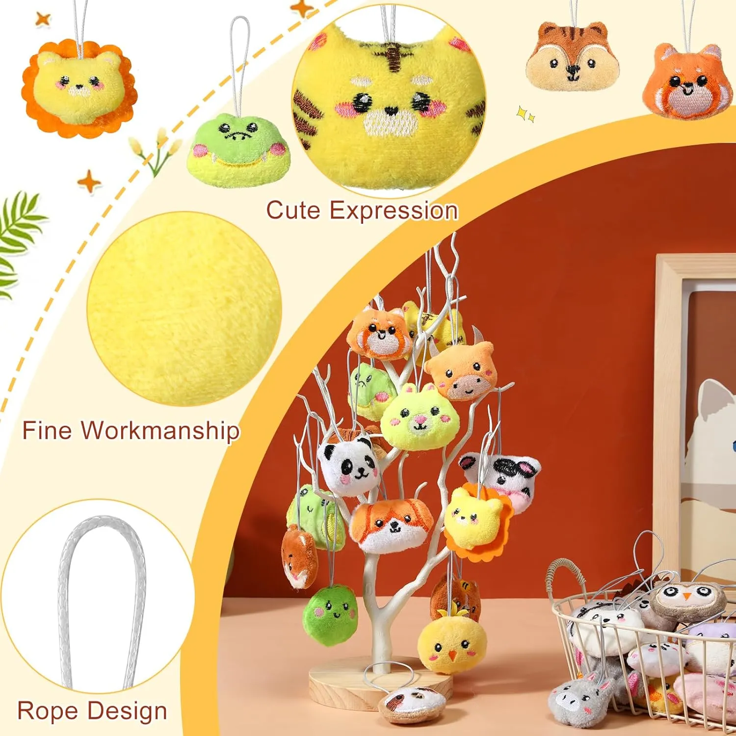 Libima 150 Pcs Mini Stuffed Animals Sea Animal Fruit Plush Keychain Set for Carnival Birthday Classroom Prizes Decoration for Clothes (Jungle Animals)