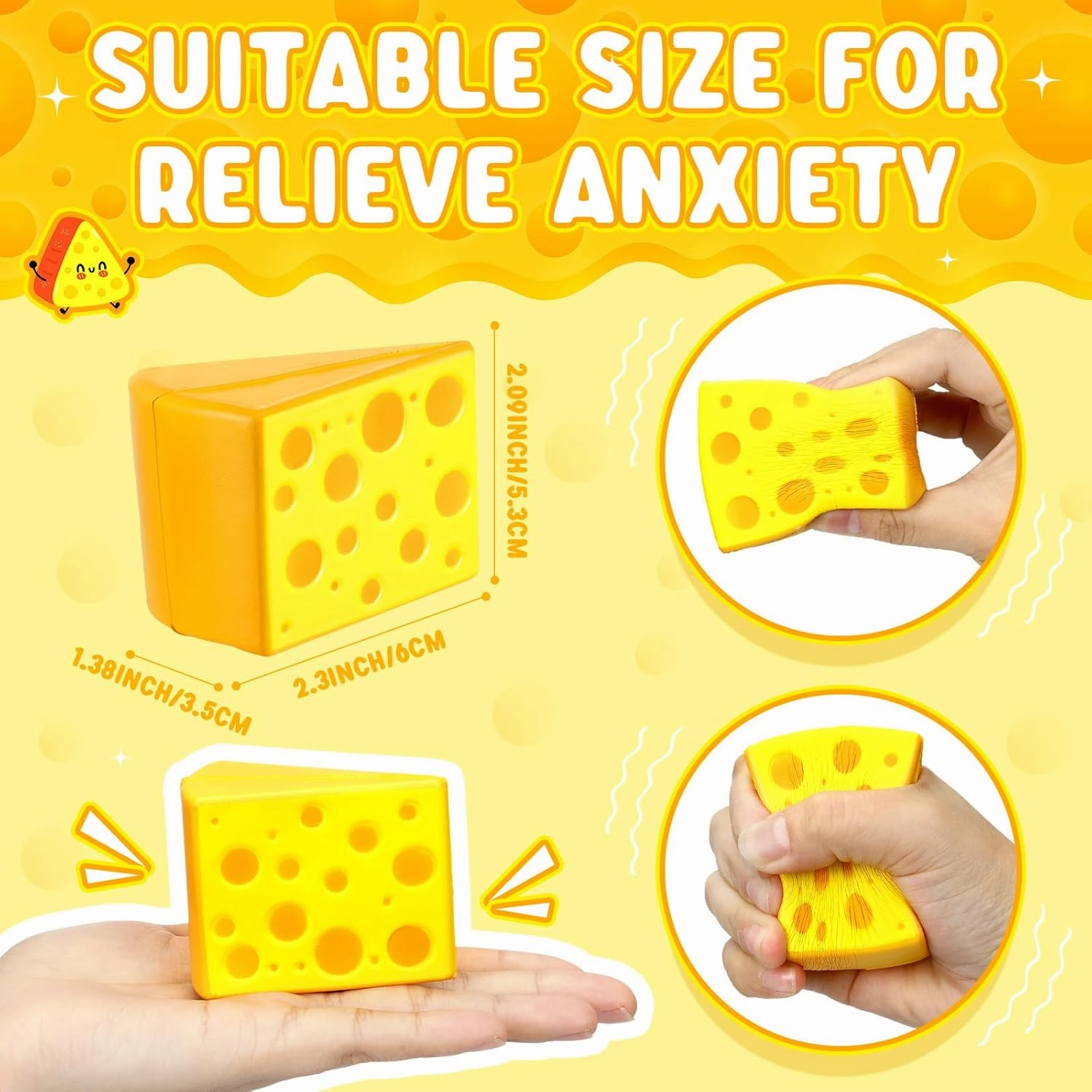 Libima 24 Pcs Cheese Stress Toys Bulk Fake Cheese Party Favors Foam Squeeze Stretchy Food Stress Ball Miniature Block for Kids Adults Anxiety Relief Fidget Toys Dollhouse Kitchen DIY Decor
