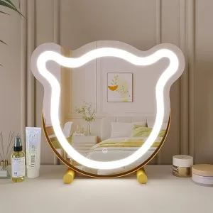 Lighted Vanity Makeup Mirror, 360° Rotation Tabletop Cosmetic Mirror with 3 Color Lighting Modes, Smart Touch