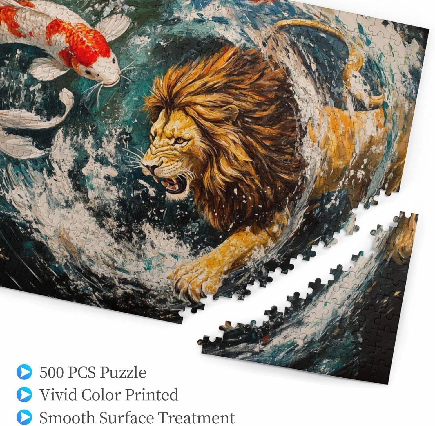 Lion and Fish Jigsaw Puzzle 500 Piece for Adults & Kids, Wall Hanging Puzzles Intellectual Decompressing Fun Family Game Large Puzzle Game Toys Gifts