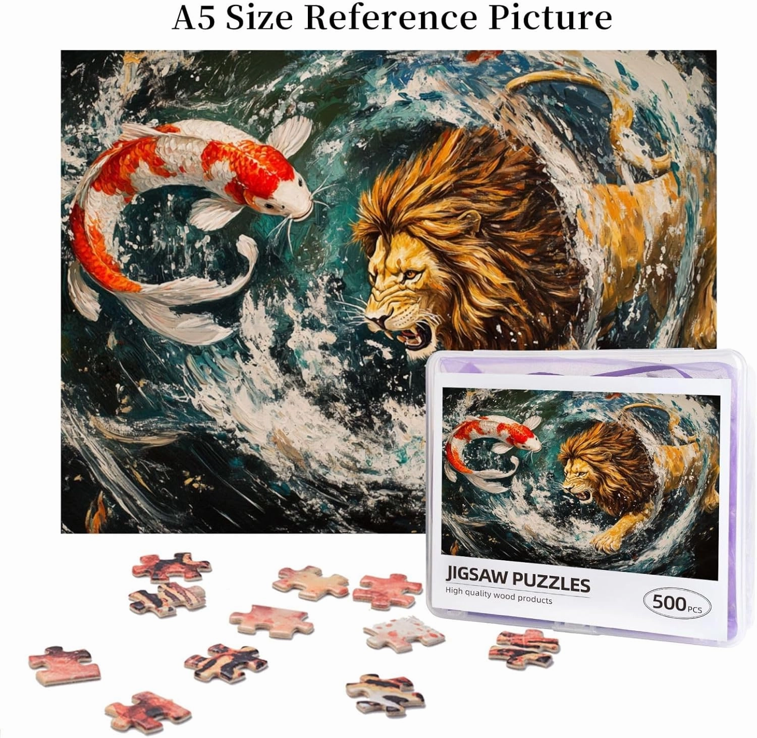 Lion and Fish Jigsaw Puzzle 500 Piece for Adults & Kids, Wall Hanging Puzzles Intellectual Decompressing Fun Family Game Large Puzzle Game Toys Gifts