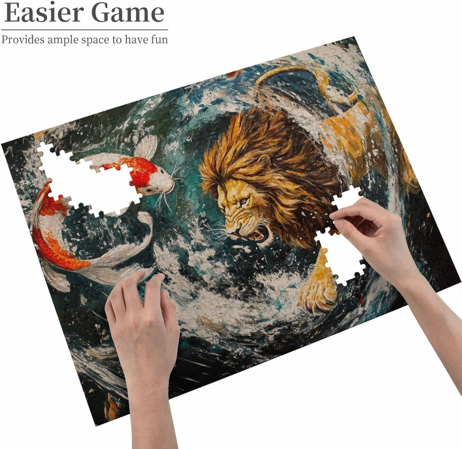 Lion and Fish Jigsaw Puzzle 500 Piece for Adults & Kids, Wall Hanging Puzzles Intellectual Decompressing Fun Family Game Large Puzzle Game Toys Gifts