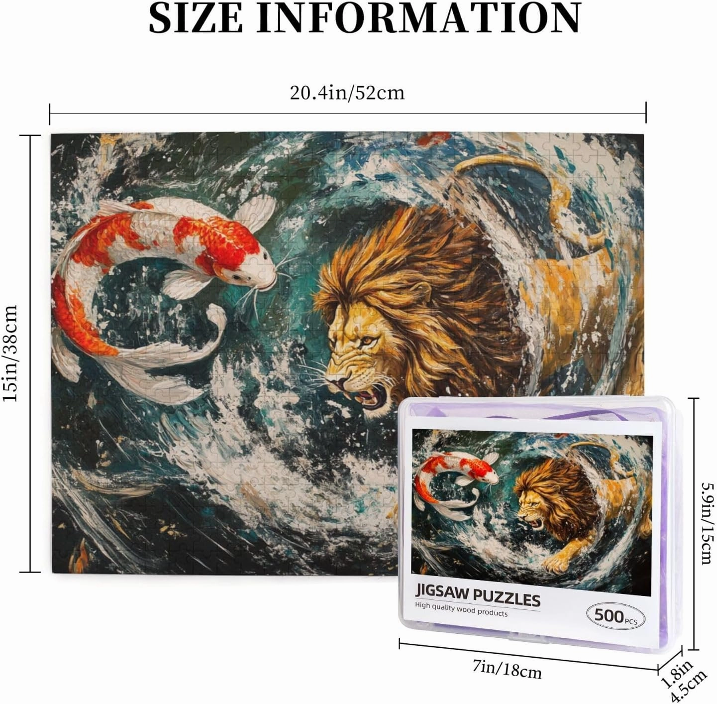 Lion and Fish Jigsaw Puzzle 500 Piece for Adults & Kids, Wall Hanging Puzzles Intellectual Decompressing Fun Family Game Large Puzzle Game Toys Gifts