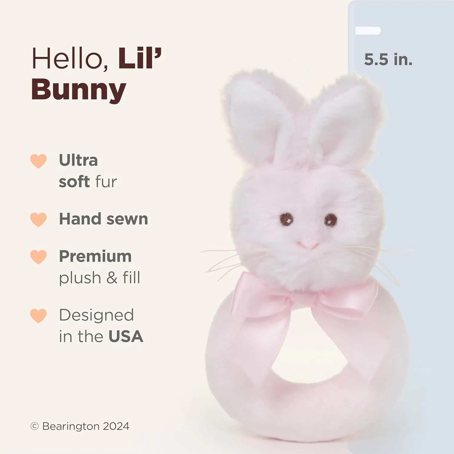 Little Bunny - 5.5-Inch Pink Soft Stuffed Easter Bunny Rattle, Perfect Easter Gift