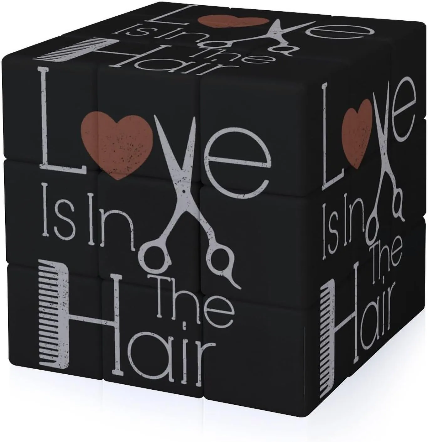 Love is in The Hair Hairstylist Adults 3x3x3 Color-Matching Smooth Fully Printed Cube Gift